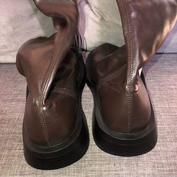 Zara Over The Knee Brown Flat Boots Size 7.5 - Picture 6 of 9